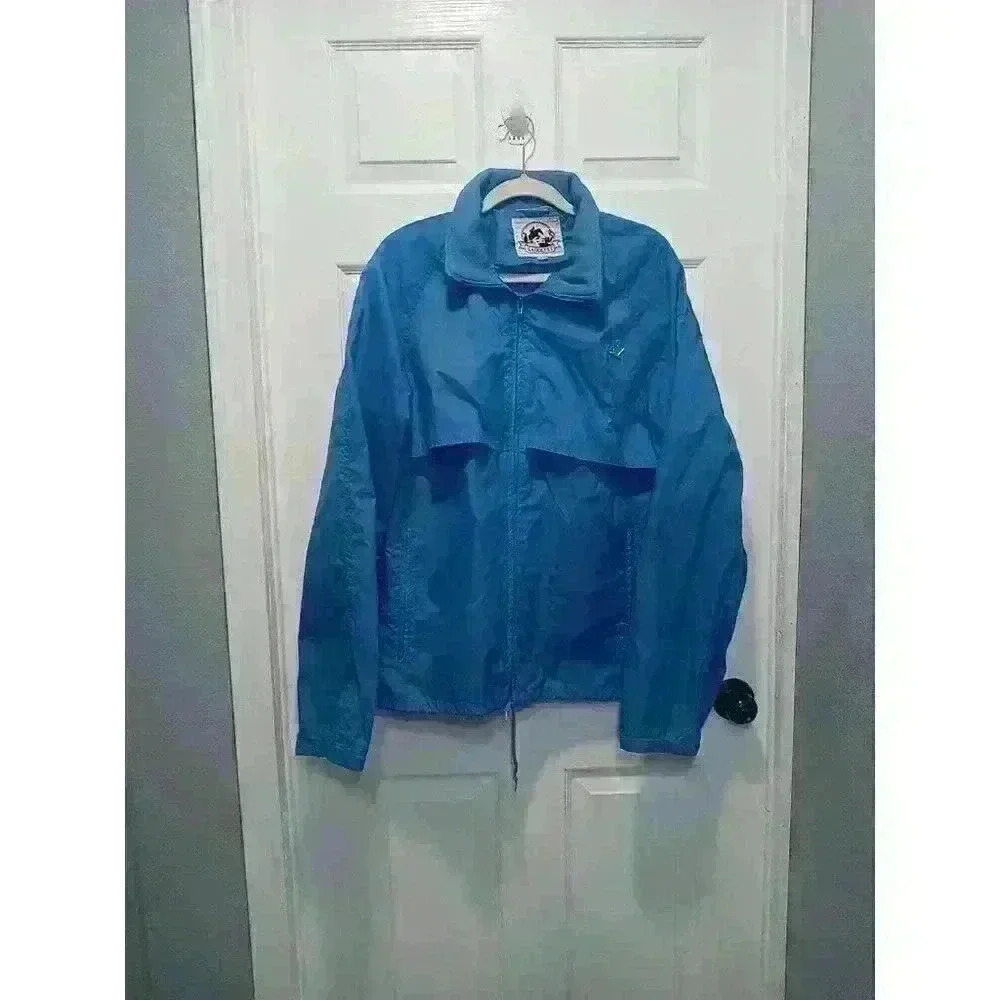 Saddlery Jacket Men Large Blue Nylon Full‎ Zip Outdoors Windbreaker Lightweight